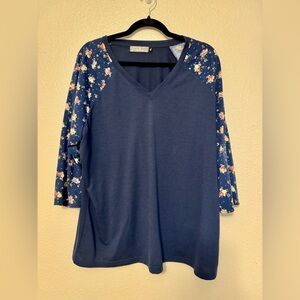 Floral Sleeve Navy Women's Top